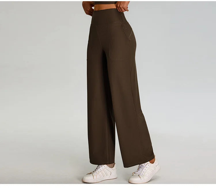 Pantalones de Yoga acanalados para mujer, leggings deportivos para gimnasio, leggings de cintura alta para fitness, pantalones deportivos para correr al aire libre, pierna recta.