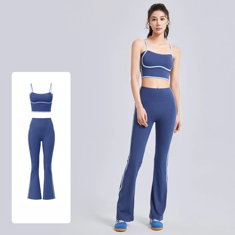 Nuevo traje deportivo para mujer, con efecto push-up, chaleco con tirantes ajustables, cintura alta, micropantalón y traje de yoga de alta elasticidad.