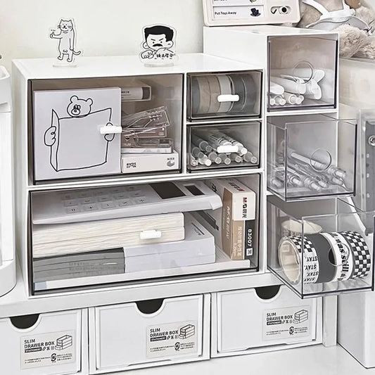 Caja de almacenamiento simple con múltiples compartimentos, organizador de escritorio de color sólido, compartimentos para almacenamiento y apilamiento en dormitorios de estudiantes.