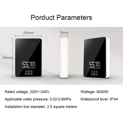 Calentador de agua eléctrico instantáneo DMWD con control remoto para baño y cocina, sin tanque, para ducha con grifo y pantalla LED de temperatura