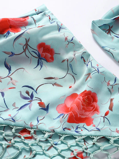 Vestidos elegantes de una pieza para mujer, sin mangas, con cuello tipo bufanda, espalda descubierta, estampado y borlas.