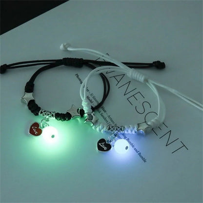 Pulsera de pareja con cuentas luminosas de moda para mujeres y hombres, con dije de gato, flor, corazón, llave, cerradura, cruz, pulsera a juego para amigos, joyería
