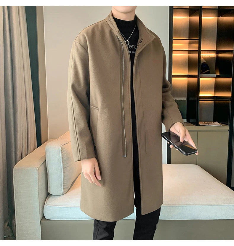 2025 Autumn Winter Men Long Coat Windbreaker Casual Loose  Solid Color Trench Men Fashion Korean Style Mens Jackets Outerwear