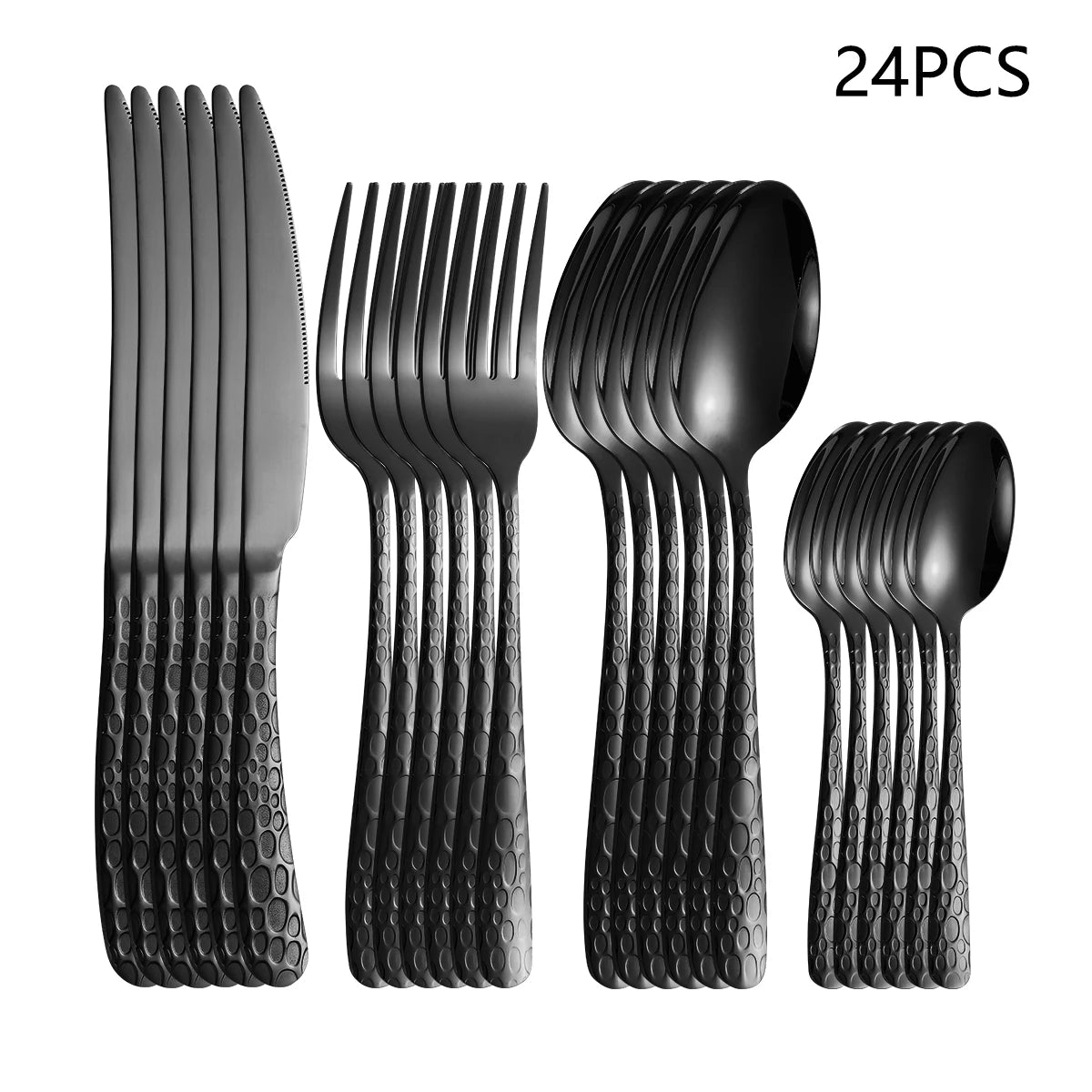 Juego de cubiertos de acero inoxidable negro de 4/6/16/24 piezas, cuchillo, tenedor y cuchara, utensilios de cocina para el hogar, vajilla para cenas navideñas
