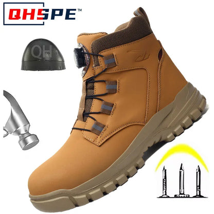 Zapatos de seguridad con botón giratorio para hombre, calzado de trabajo antigolpes y antiperforación, calzado deportivo de moda, botas protectoras de seguridad.
