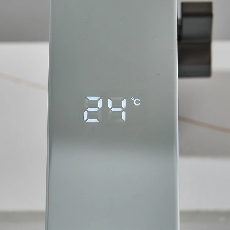 Grifo de lavabo inteligente con sensor, color gris plomo, pantalla digital, mezclador de agua fría y caliente, grifo sin contacto para lavabo de baño