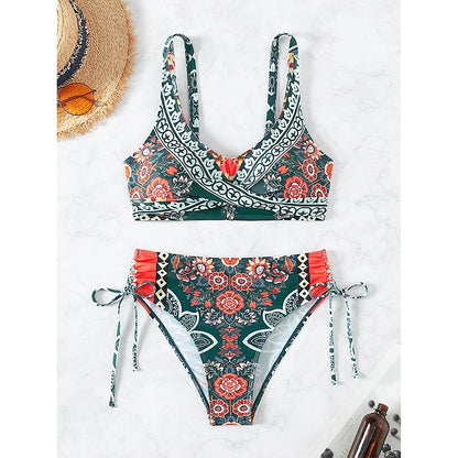 Conjunto de bikini para mujer, novedad de 2025, traje de baño de talla grande con efecto push up y estampado floral grande, ropa de playa.