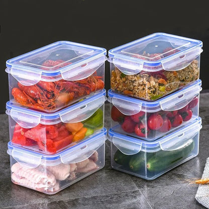 Fiambrera rectangular sellada para refrigerador, de 4 tamaños, con tapa, de plástico, apta para microondas.