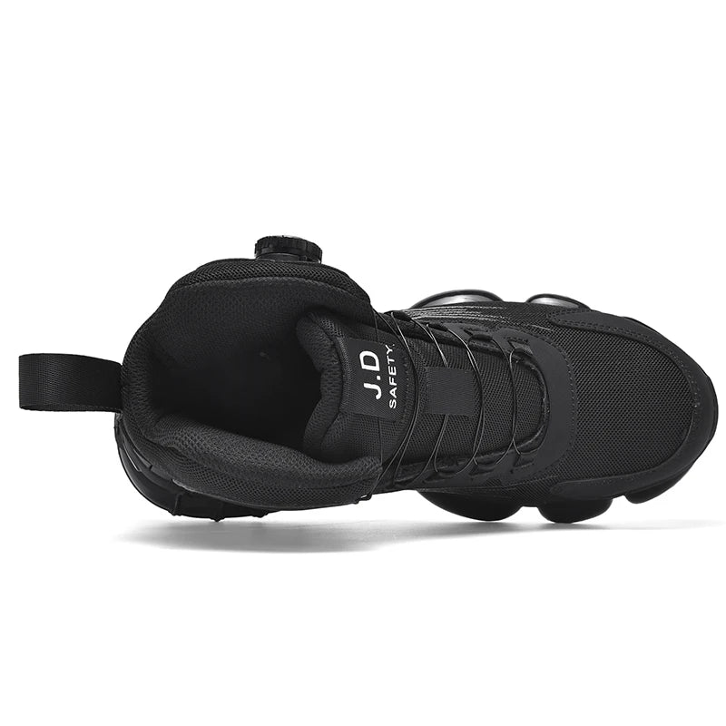 Zapatos de seguridad de caña alta para hombre con botón giratorio, resistentes a impactos y perforaciones, zapatillas de moda para hombre, calzado de seguridad profesional.