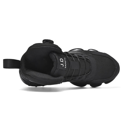 Zapatos de seguridad de caña alta para hombre con botón giratorio, resistentes a impactos y perforaciones, zapatillas de moda para hombre, calzado de seguridad profesional.