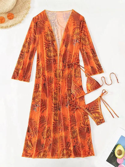 Bikini de tres piezas con tiras triangulares 2025 para mujer, traje de baño tipo kimono, ropa de baño sexy para mujer, traje de baño para playa
