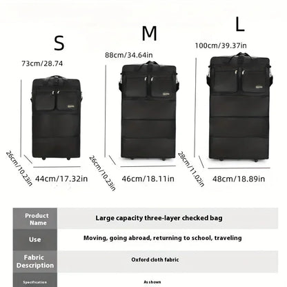 Maleta de viaje con 3 capas expandibles y gran capacidad con ruedas | Portátil para estudiar en el extranjero | Equipaje práctico y plegable