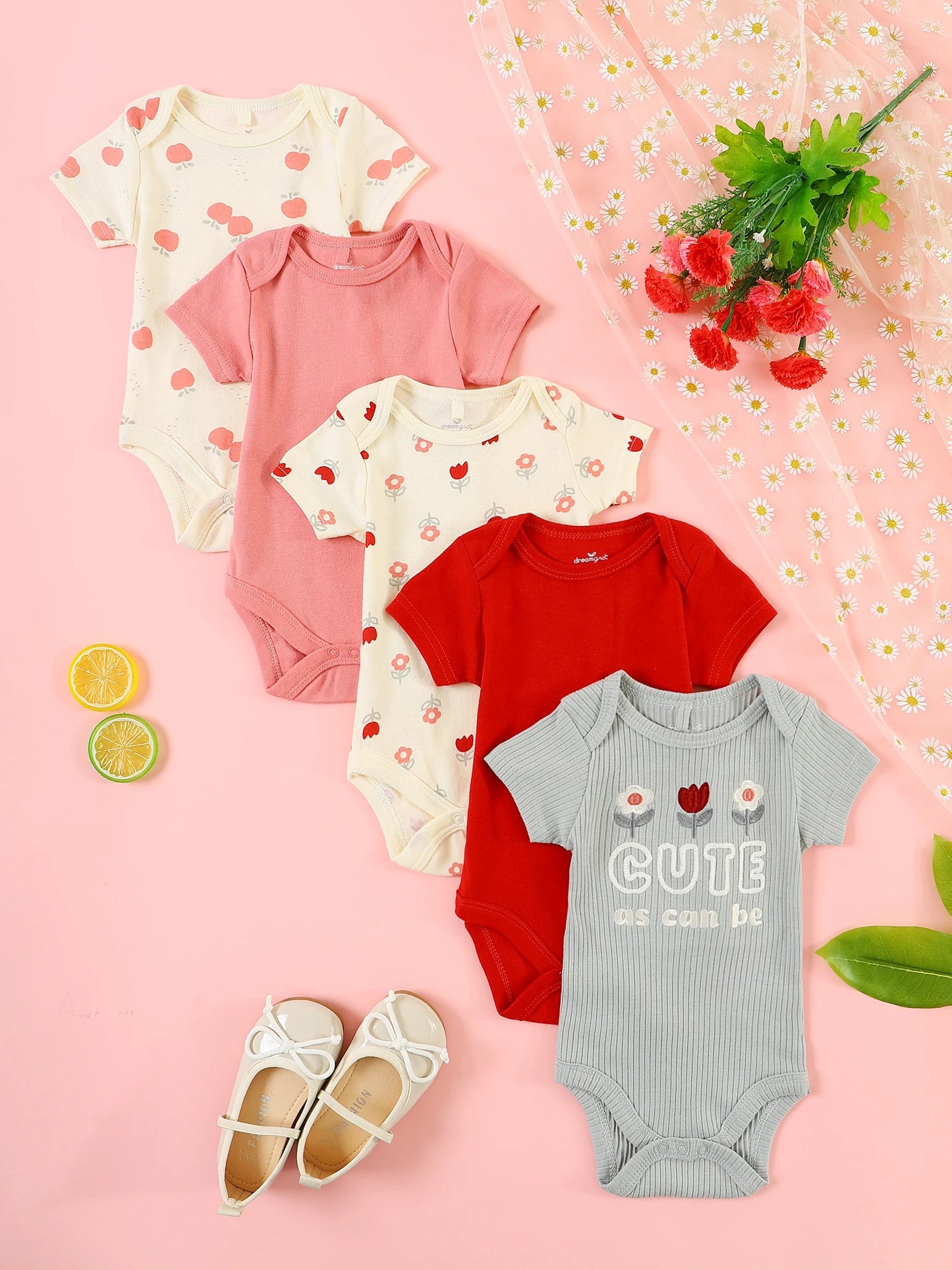 Ropa para bebé niña, 5 piezas, mono de bebé niña, ropa para bebé recién nacida, mono de verano de manga corta, adecuado para 0 a 9 meses