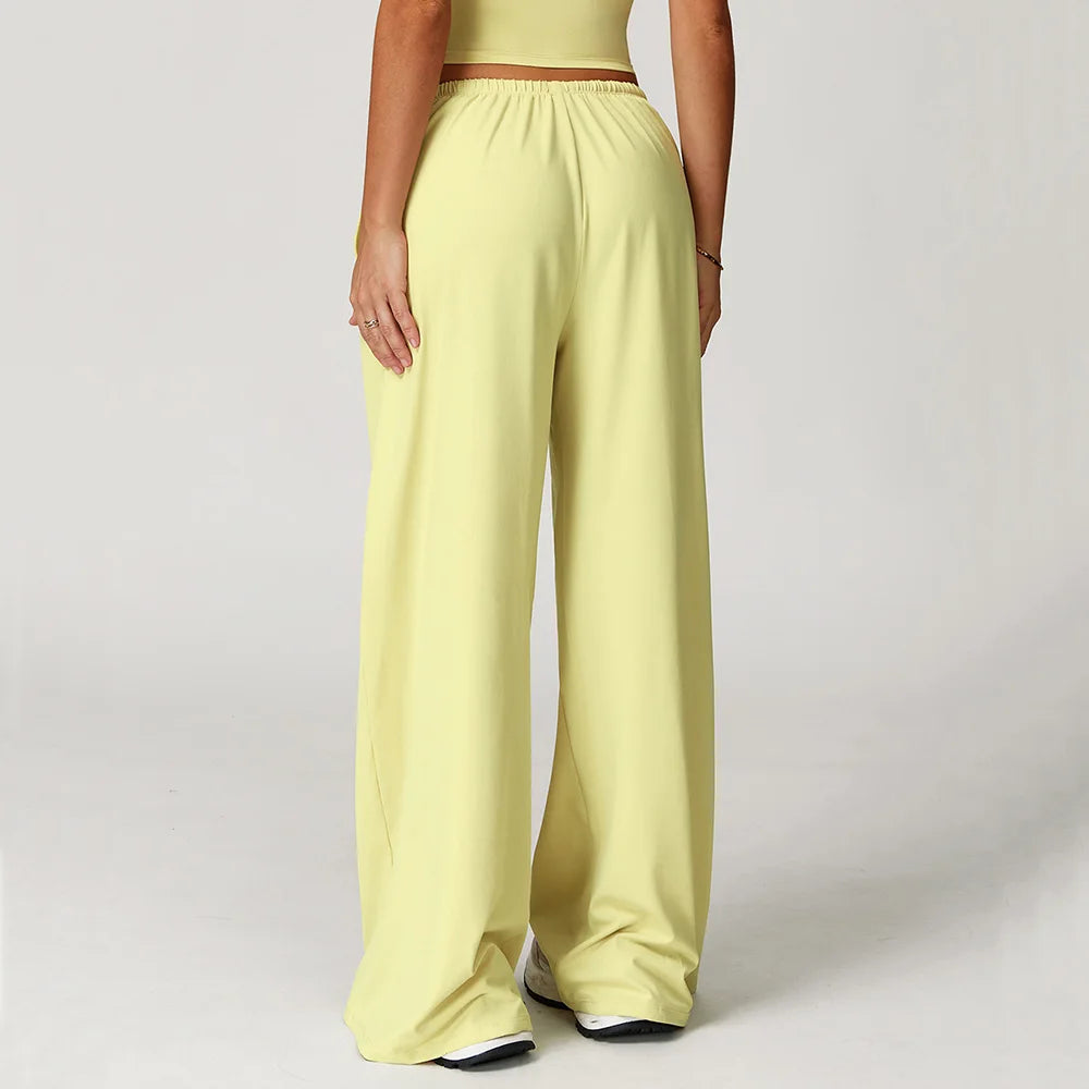 Pantalones de yoga de cintura alta para mujer, pantalones casuales holgados de pierna ancha, pantalones deportivos para mujer, pantalones para correr y fitness con cordón elástico