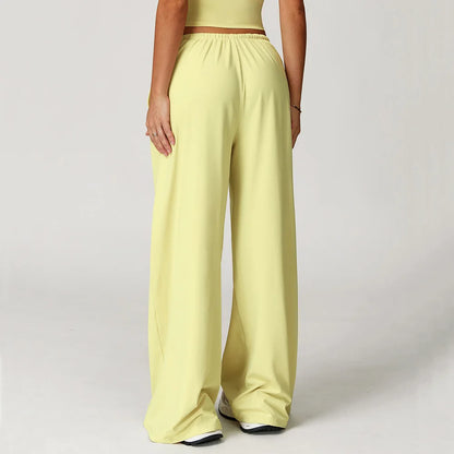 Pantalones de yoga de cintura alta para mujer, pantalones casuales holgados de pierna ancha, pantalones deportivos para mujer, pantalones para correr y fitness con cordón elástico