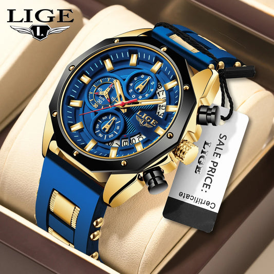 LIGE 2024 - Nuevos relojes de moda para hombre, marca superior de lujo, reloj deportivo de silicona, reloj de cuarzo con fecha, reloj de pulsera resistente al agua, cronógrafo
