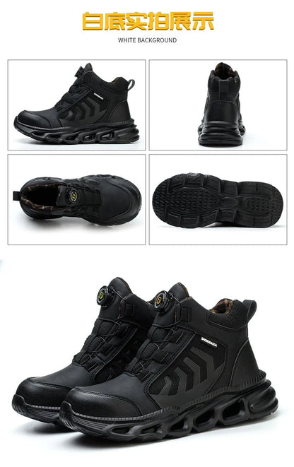 Zapatos de seguridad para hombre, de caña alta, universales para las cuatro estaciones, con hebilla giratoria antideslizante, puntera de acero, antiaplastamiento y antiperforación.