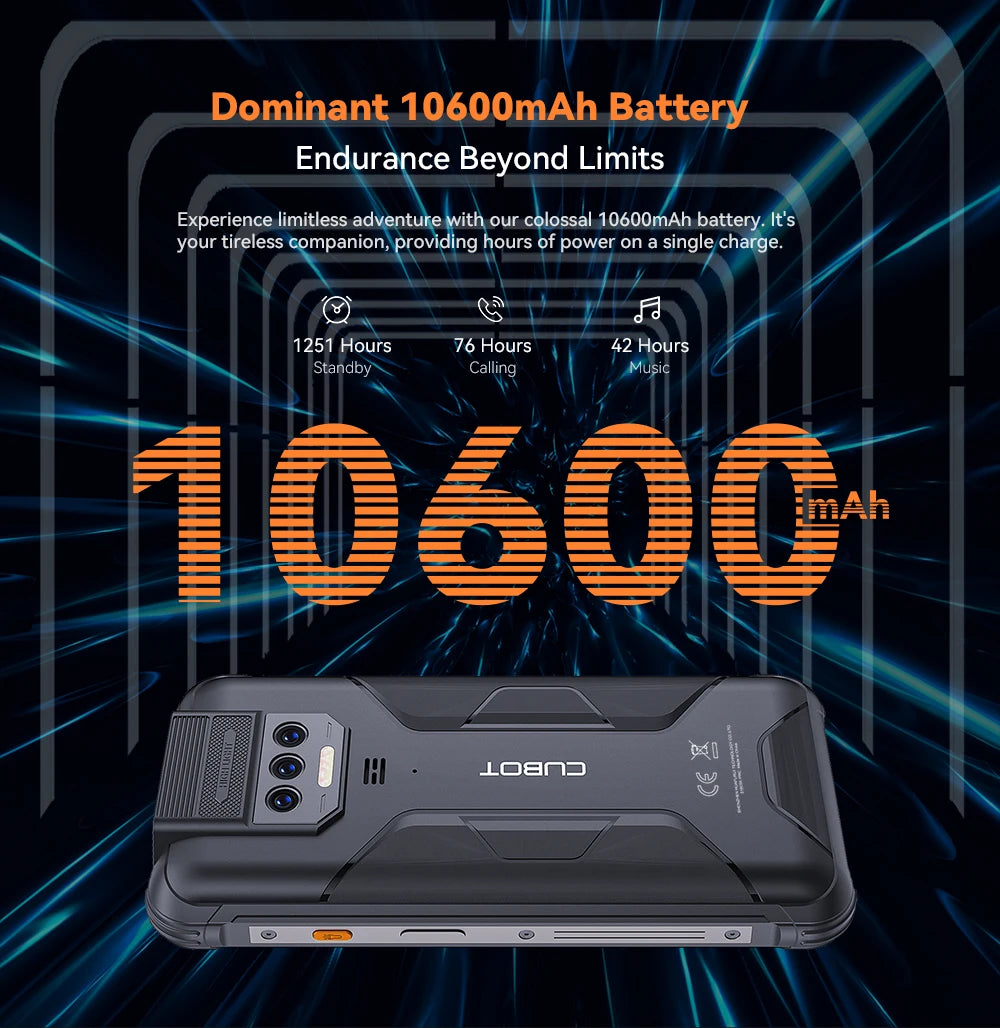 Cubot KingKong 8, smartphone Android resistente al agua y a los golpes, 12 GB de RAM (6 GB + 6 GB), 256 GB de ROM, batería de 10600 mAh, NFC, procesador de ocho núcleos, 4G, OTG.