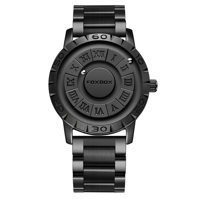 Relojes FOXBOX para hombre, marca de lujo, de cuero, resistente al agua, reloj de pulsera de cuarzo con puntero de desplazamiento y fuerza magnética.
