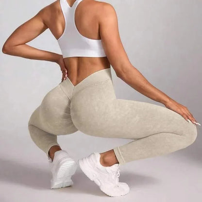 Leggings de nailon para gimnasio, yoga, espalda en V, efecto push-up en glúteos, ciclismo, fitness, ropa deportiva para entrenamiento.