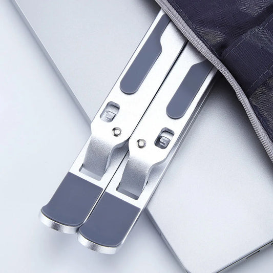 Soporte para portátil plegable de aluminio con altura ajustable Y1, color plateado, para escritorio, multiángulo, para portátil, tableta, uso en oficina