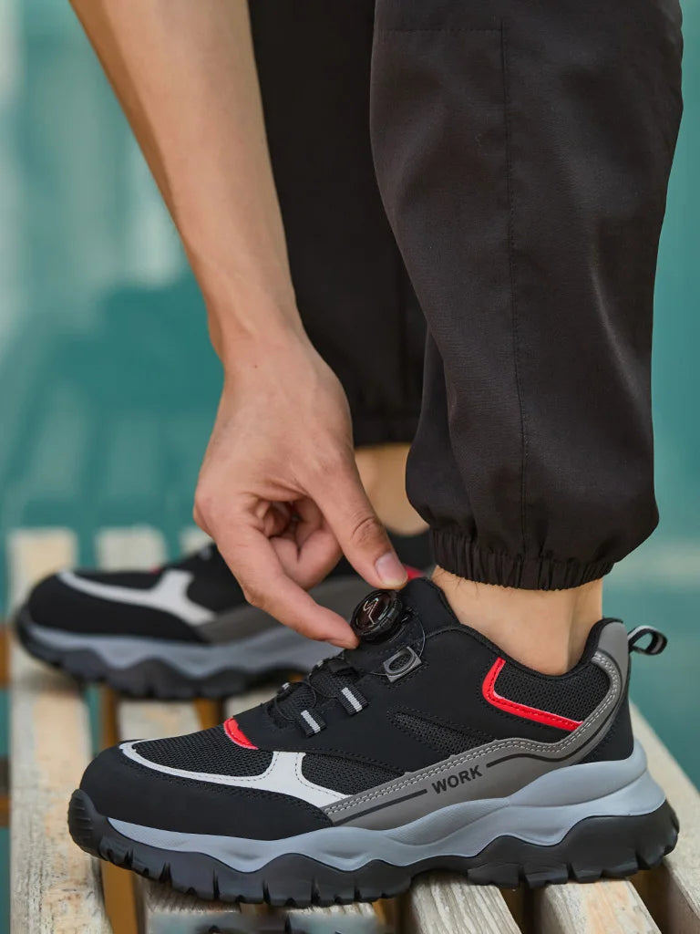 Zapatillas ligeras y transpirables con punta de acero para hombre, calzado de seguridad con protección antigolpes y antiperforación, con botones giratorios.