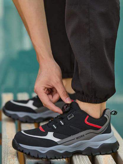 Zapatillas ligeras y transpirables con punta de acero para hombre, calzado de seguridad con protección antigolpes y antiperforación, con botones giratorios.