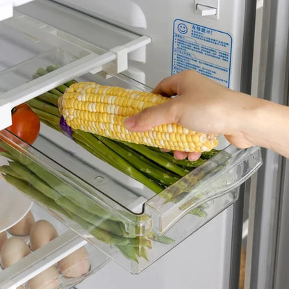 Caja de almacenamiento de alimentos tipo cajón para refrigerador, máquina para envasar frutas, soporte para estantes, contenedor deslizante de plástico para cocinar