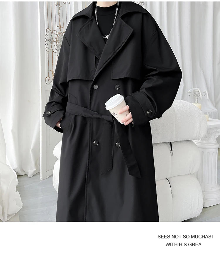 Gabardina de hombre, corte ajustado, cruzada, con cinturón, cortavientos, solapa, chaqueta larga, informal, impermeable, tallas M-5XL