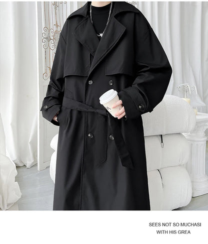 Gabardina de hombre, corte ajustado, cruzada, con cinturón, cortavientos, solapa, chaqueta larga, informal, impermeable, tallas M-5XL