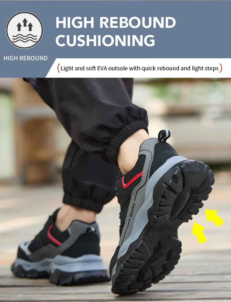 Zapatillas ligeras y transpirables con punta de acero para hombre, calzado de seguridad con protección antigolpes y antiperforación, con botones giratorios.