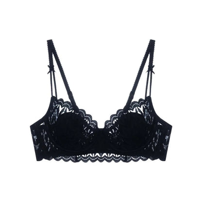 Sujetador de encaje con escote en V profundo y tirantes de lazo, con aro de acero suave, a prueba de golpes, para mujer, con pechos fruncidos, ropa interior push up antiflacidez.
