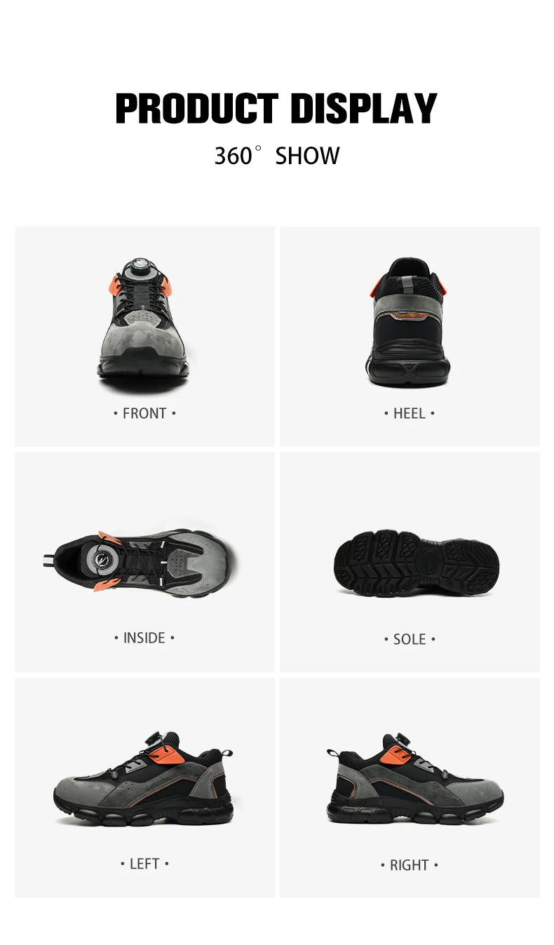 Zapatos de seguridad con botón giratorio para hombre, calzado de trabajo antigolpes y antiperforación, calzado deportivo de moda, botas protectoras de seguridad.
