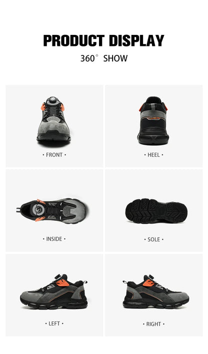 Zapatos de seguridad con botón giratorio para hombre, calzado de trabajo antigolpes y antiperforación, calzado deportivo de moda, botas protectoras de seguridad.