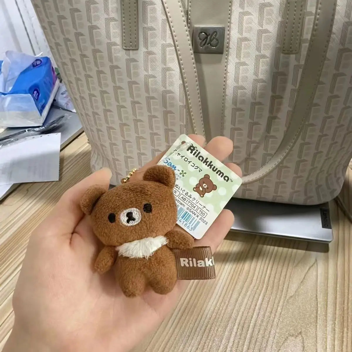 Llavero de peluche de Rilakkuma, accesorio de mochila suave con colgante, regalo de cumpleaños para niña y niño.