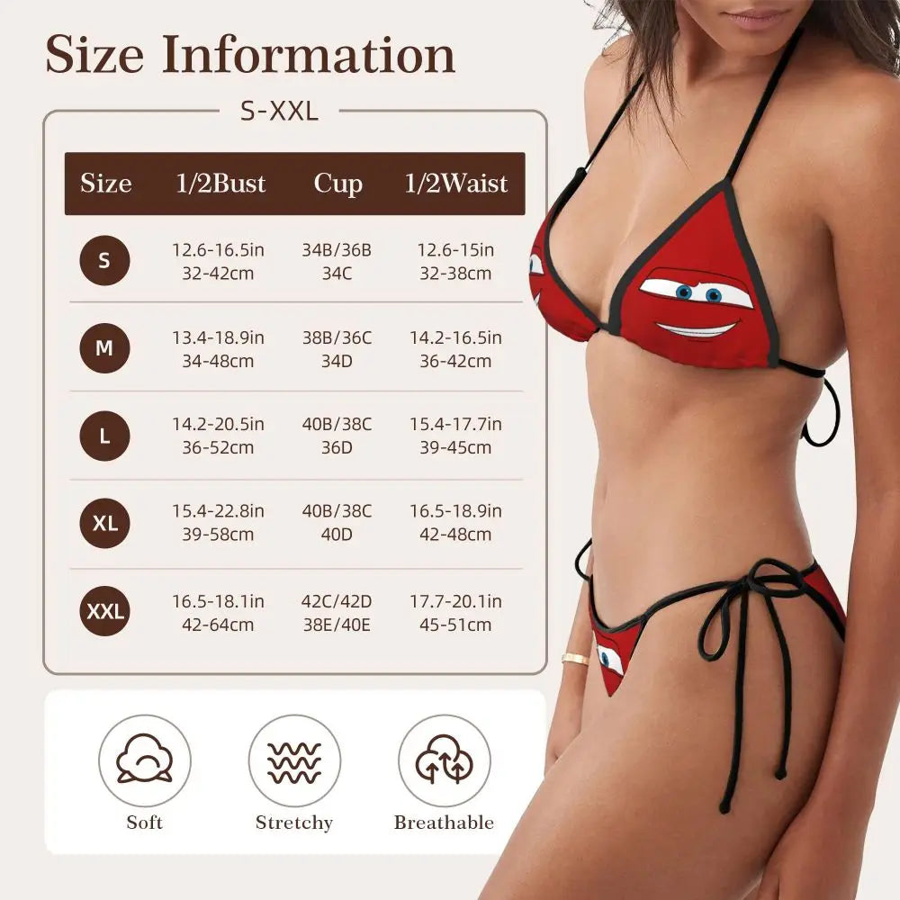 Conjunto de bikini personalizado de Rayo McQueen, traje de baño de dos piezas, bikinis de coches para mujer, conjuntos de bikini triangulares sexys para mujer, traje de baño