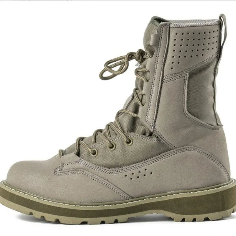 Botas altas de trabajo para hombre, color arena, negro, verde militar, para senderismo, entrenamiento y actividades al aire libre. Tallas 38 a 46.