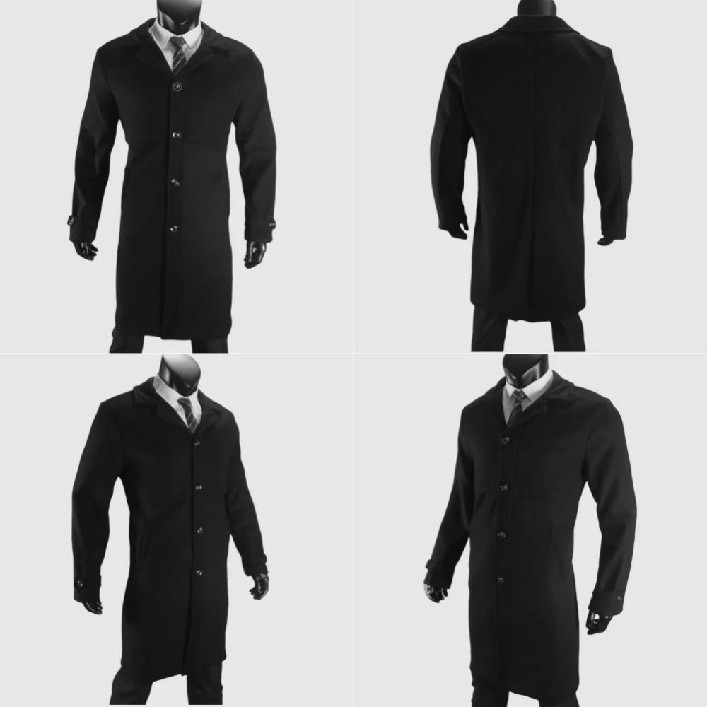 Abrigo de solapa para hombre, traje informal de oficina y urbano, mezcla de lana, para actividades al aire libre, con forro, chaqueta larga, talla europea/estadounidense, de un solo botón.