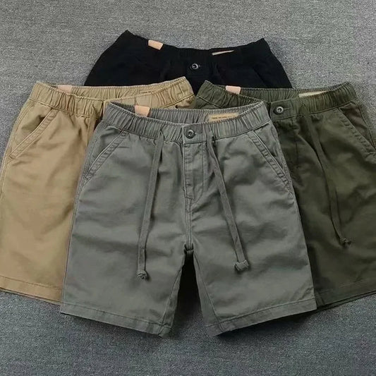Pantalones cortos informales de trabajo para hombre, de verano, modernos, holgados, de pierna recta, de cinco cuartos, elásticos y lavados.