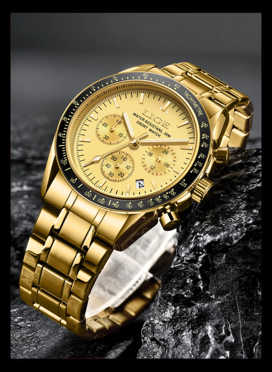 LIGE 2025 - Reloj de lujo para hombre, nuevo, de cuarzo, luminoso, resistente al agua, con cronógrafo y fecha, deportivo