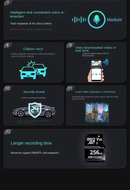 Grabadora de salpicadero Hikvision con cámara dual delantera y trasera, visión nocturna Starlight y pantalla de 3 pulgadas.