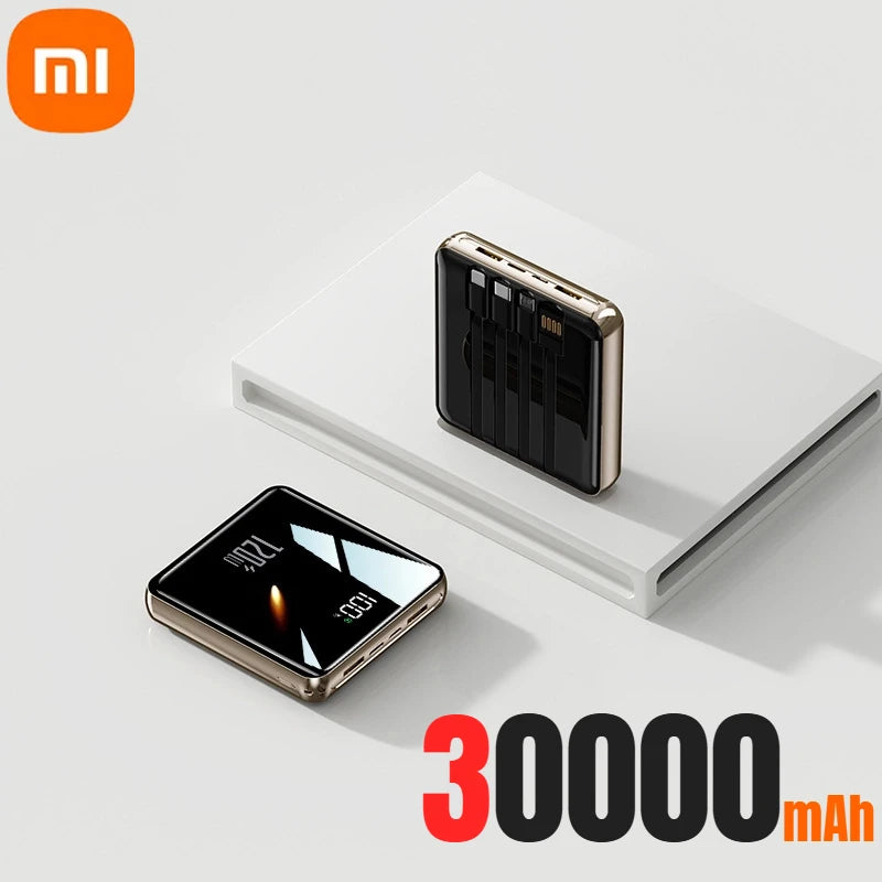 Xiaomi - Mini banco de energía de 500.000 mAh, gran capacidad, carga súper rápida, batería externa con 4 cables integrados para iPhone, Samsung y Xiaomi.