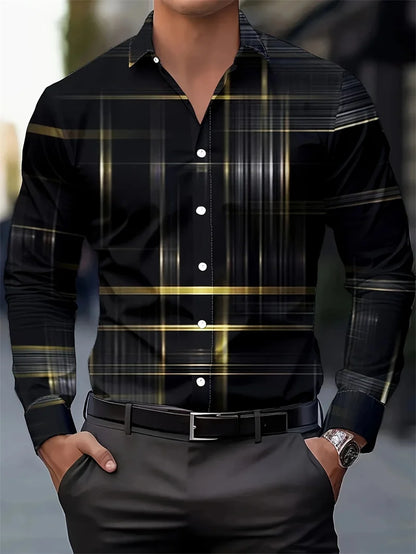 Camisa de manga larga informal y moderna para hombre, transpirable, con degradado y cuello.