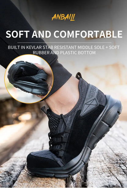 Zapatillas de trabajo para hombre, calzado de seguridad, zapatos de trabajo con puntera de acero para la construcción, botas de seguridad ligeras, zapatillas de trabajo antiperforación de Kevlar.