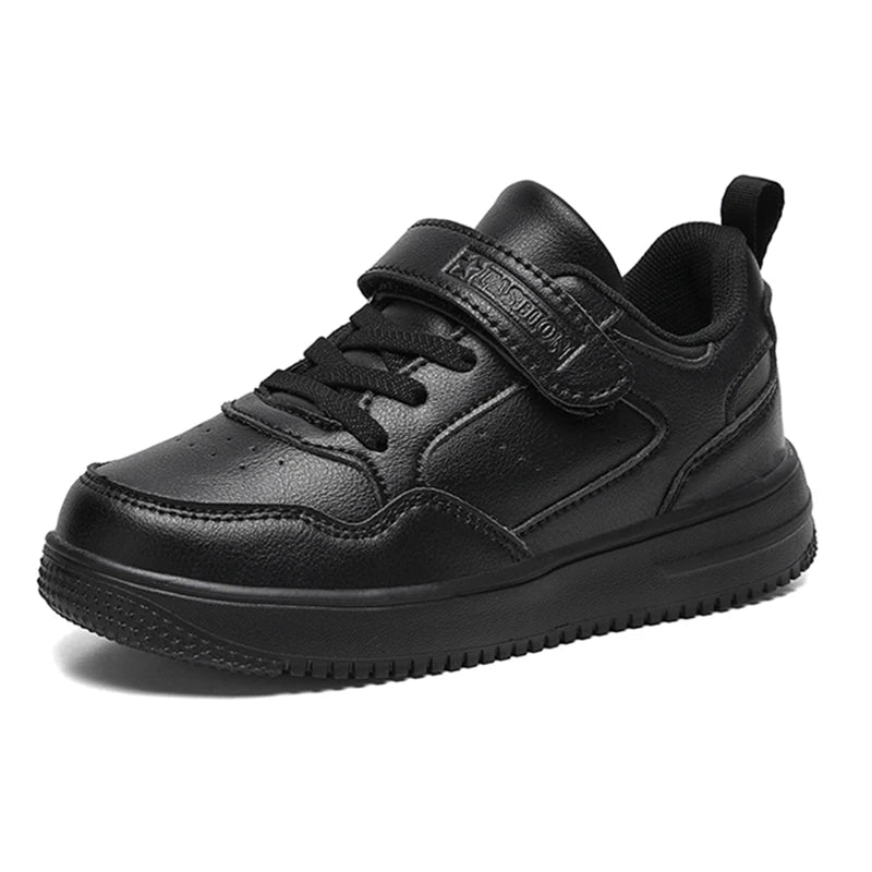Zapatillas deportivas para niños, zapatos casuales para niños, zapatos planos de cuero negro para caminar para estudiantes, calzado deportivo ligero antideslizante para niñas, calzado de tenis