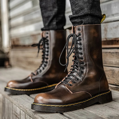Botas Chelsea de piel auténtica para hombre y mujer, transpirables, largas, antideslizantes, de algodón cálido, para motocicleta