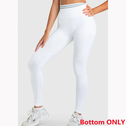 Conjuntos de ropa deportiva de media pieza sin costuras para mujer, conjuntos de gimnasio de manga larga, sujetador deportivo de yoga, leggings push up y mallas deportivas.