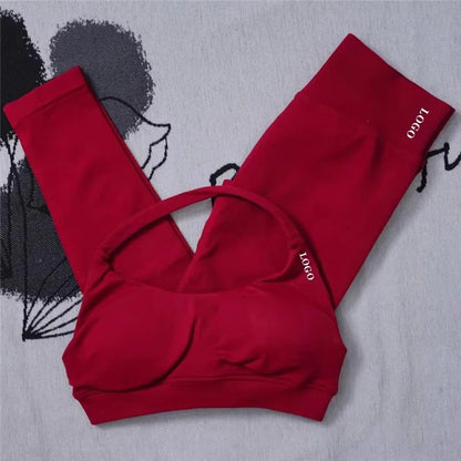 Conjunto de 2 piezas de yoga para mujer, leggings de cintura alta sin costuras, sujetador deportivo, ropa de entrenamiento, ropa deportiva para correr