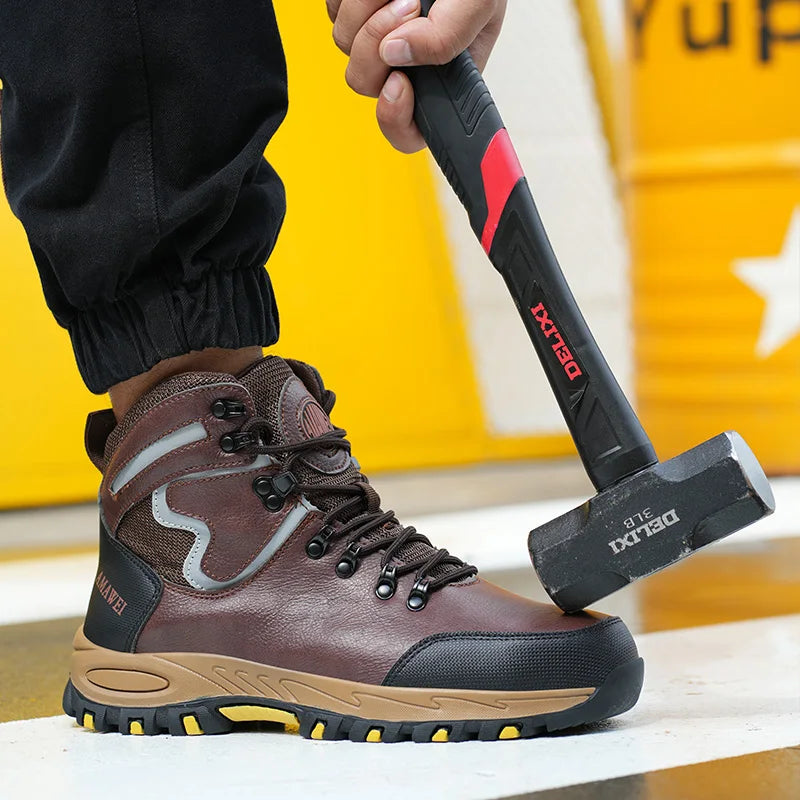 Zapatos de seguridad de caña alta para hombre, zapatos de trabajo con puntera de acero, botas de seguridad para hombre y mujer, botas de trabajo antideslizantes, impermeables e indestructibles.