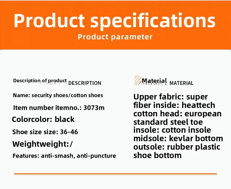 Zapatillas de seguridad con forro polar para hombre y mujer, botas de invierno con punta de acero, gruesas, cálidas, antiaplastamiento, para trabajo, tallas 36-46